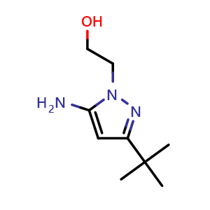 Chemical structure of 2-(5-amino-3-tert-butyl-1H-pyrazol-1-yl)ethan-1-ol , CAS 908267-36-7, AChemBlock S73165