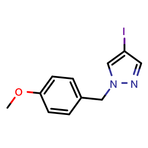 Chemical structure of 4-iodo-1-[(4-methoxyphenyl)methyl]-1H-pyrazole , CAS 905751-58-8, AChemBlock S73182