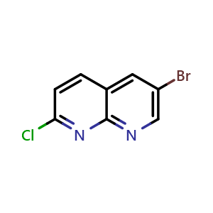 Chemical structure of 6-Bromo-2-chloro-1,8-naphthyridine , CAS 902837-40-5, AChemBlock S73214