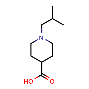 Chemical structure of 1-(2-methylpropyl)piperidine-4-carboxylic acid , CAS 901313-95-9, AChemBlock S73225