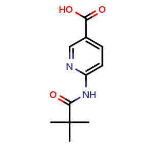 Chemical structure of 6-(2,2-dimethylpropanamido)pyridine-3-carboxylic acid , CAS 898561-66-5, AChemBlock S73248
