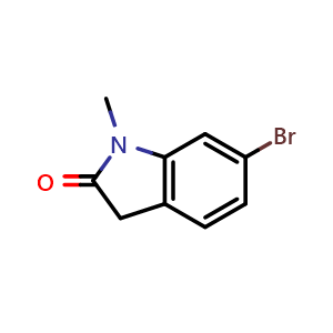 Chemical structure of 6-bromo-1-methyl-2,3-dihydro-1H-indol-2-one , CAS 897957-06-1, AChemBlock S73256