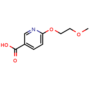 Chemical structure of 6-(2-methoxyethoxy)pyridine-3-carboxylic acid , CAS 894802-20-1, AChemBlock S73279