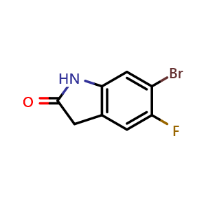 Chemical structure of 6-bromo-5-fluoroindolin-2-one , CAS 893620-44-5, AChemBlock S73293