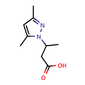 Chemical structure of 3-(3,5-dimethyl-1H-pyrazol-1-yl)butanoic acid , CAS 890592-88-8, AChemBlock S73322