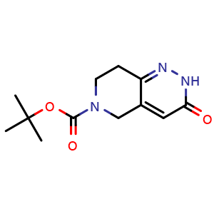 Chemical structure of tert-butyl 3-oxo-2H,3H,5H,6H,7H,8H-pyrido[4,3-c]pyridazine-6-carboxylate , CAS 890091-87-9, AChemBlock S73326