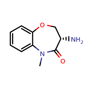 Chemical structure of (3S)-3-amino-5-methyl-2,3,4,5-tetrahydro-1,5-benzoxazepin-4-one , CAS 889460-62-2, AChemBlock S73335