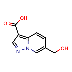 Chemical structure of 6-(hydroxymethyl)pyrazolo[1,5-a]pyridine-3-carboxylic acid , CAS 888735-61-3, AChemBlock S73339