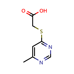 Chemical structure of 2-[(6-methylpyrimidin-4-yl)sulfanyl]acetic acid , CAS 88784-34-3, AChemBlock S73346
