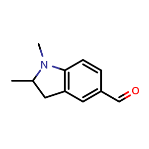 Chemical structure of 1,2-dimethyl-2,3-dihydro-1H-indole-5-carbaldehyde , CAS 887690-37-1, AChemBlock S73351