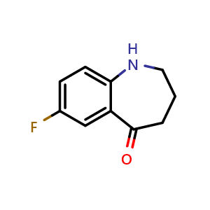 Chemical structure of 7-fluoro-2,3,4,5-tetrahydro-1H-1-benzazepin-5-one , CAS 886366-83-2, AChemBlock S73383
