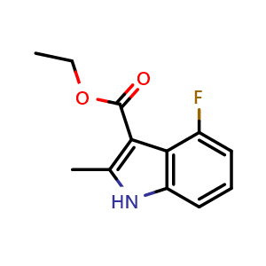Chemical structure of ethyl 4-fluoro-2-methyl-1H-indole-3-carboxylate , CAS 886362-68-1, AChemBlock S73387
