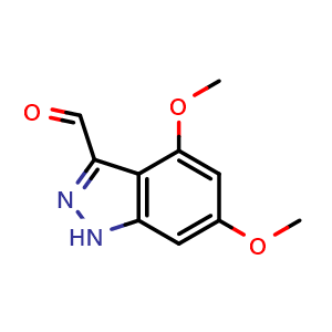 Chemical structure of 4,6-Dimethoxy-1H-indazole-3-carbaldehyde , CAS 885518-87-6, AChemBlock S73410
