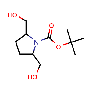 Chemical structure of tert-butyl 2,5-bis(hydroxymethyl)pyrrolidine-1-carboxylate , CAS 885277-59-8, AChemBlock S73426