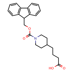Chemical structure of 4-[1-(9H-fluoren-9-ylmethoxycarbonyl)-4-piperidyl]butanoic acid , CAS 885274-47-5, AChemBlock S73437