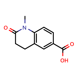 Chemical structure of 1-methyl-2-oxo-1,2,3,4-tetrahydroquinoline-6-carboxylic acid , CAS 88371-25-9, AChemBlock S73473