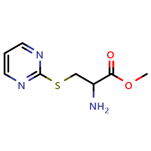 Chemical structure of methyl 2-amino-3-(pyrimidin-2-ylsulfanyl)propanoate , CAS 88347-87-9, AChemBlock S73493