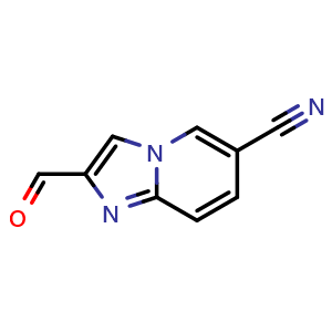 Chemical structure of 2-formylimidazo[1,2-a]pyridine-6-carbonitrile , CAS 881841-28-7, AChemBlock S73508