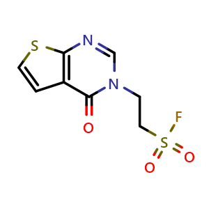 Chemical structure of 2-{4-oxo-3H,4H-thieno[2,3-d]pyrimidin-3-yl}ethane-1-sulfonyl fluoride , CAS 877964-12-0, AChemBlock S73542