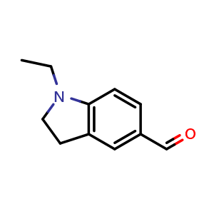 Chemical structure of 1-ethyl-2,3-dihydro-1H-indole-5-carbaldehyde , CAS 876716-77-7, AChemBlock S73563
