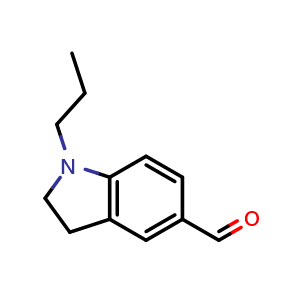 Chemical structure of 1-propyl-2,3-dihydro-1H-indole-5-carbaldehyde , CAS 876716-73-3, AChemBlock S73564