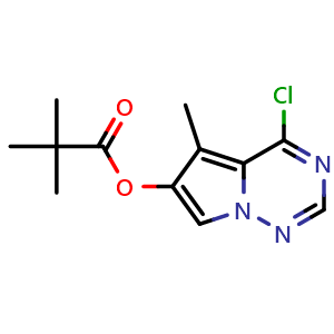 Chemical structure of 4-chloro-5-methylpyrrolo[2,1-f][1,2,4]triazin-6-yl 2,2-dimethylpropanoate , CAS 872206-49-0, AChemBlock S73620