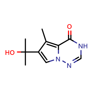 Chemical structure of 6-(2-hydroxypropan-2-yl)-5-methyl-3H,4H-pyrrolo[2,1-f][1,2,4]triazin-4-one , CAS 872206-43-4, AChemBlock S73622