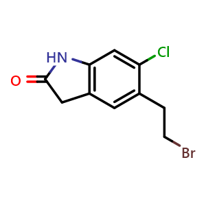 Chemical structure of 5-(2-bromoethyl)-6-chloro-2,3-dihydro-1H-indol-2-one , CAS 864448-76-0, AChemBlock S73689