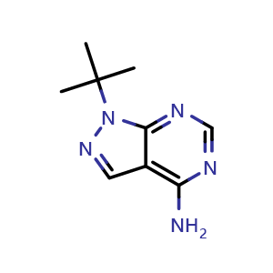 Chemical structure of 1-tert-butyl-1H-pyrazolo[3,4-d]pyrimidin-4-amine , CAS 862728-60-7, AChemBlock S73712