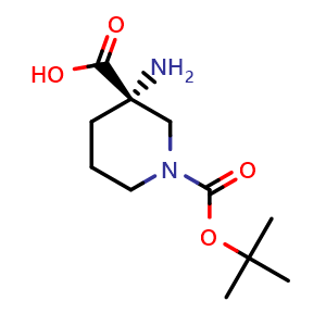 Chemical structure of (3S)-3-amino-1-[(tert-butoxy)carbonyl]piperidine-3-carboxylic acid , CAS 862372-92-7, AChemBlock S73714