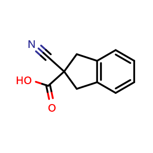 Chemical structure of 2-cyano-2,3-dihydro-1H-indene-2-carboxylic acid , CAS 858226-43-4, AChemBlock S73742