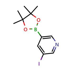 Chemical structure of 3-iodo-5-(4,4,5,5-tetramethyl-1,3,2-dioxaborolan-2-yl)pyridine , CAS 857934-93-1, AChemBlock S73745