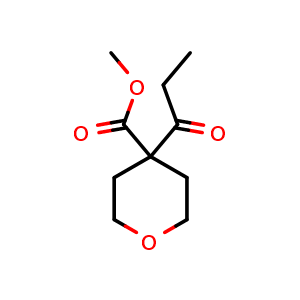 Chemical structure of methyl 4-propanoyloxane-4-carboxylate , CAS 856414-66-9, AChemBlock S73761