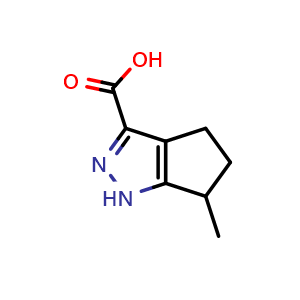 Chemical structure of 6-methyl-1H,4H,5H,6H-cyclopenta[c]pyrazole-3-carboxylic acid , CAS 856256-49-0, AChemBlock S73764