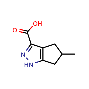 Chemical structure of 5-methyl-1H,4H,5H,6H-cyclopenta[c]pyrazole-3-carboxylic acid , CAS 854405-74-6, AChemBlock S73779