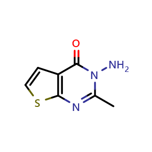 Chemical structure of 3-amino-2-methyl-3H,4H-thieno[2,3-d]pyrimidin-4-one , CAS 852399-99-6, AChemBlock S73783