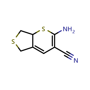 Chemical structure of 2-amino-5H,7H,7aH-thieno[3,4-b]thiopyran-3-carbonitrile , CAS 851903-84-9, AChemBlock S73793