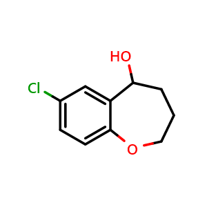 Chemical structure of 7-chloro-2,3,4,5-tetrahydro-1-benzoxepin-5-ol , CAS 851219-09-5, AChemBlock S73801
