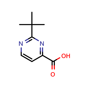 Chemical structure of 2-tert-butylpyrimidine-4-carboxylic acid , CAS 847955-90-2, AChemBlock S73852