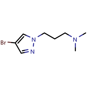 Chemical structure of [3-(4-bromo-1H-pyrazol-1-yl)propyl]dimethylamine , CAS 847818-53-5, AChemBlock S73861