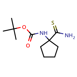 Chemical structure of tert-butyl N-(1-carbamothioylcyclopentyl)carbamate , CAS 845643-62-1, AChemBlock S73873
