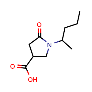 Chemical structure of 5-oxo-1-(pentan-2-yl)pyrrolidine-3-carboxylic acid , CAS 845546-22-7, AChemBlock S73875