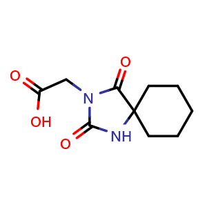 Chemical structure of 2-{2,4-dioxo-1,3-diazaspiro[4.5]decan-3-yl}acetic acid , CAS 834-45-7, AChemBlock S73919