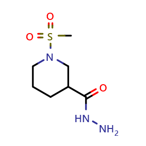 Chemical structure of 1-methanesulfonylpiperidine-3-carbohydrazide , CAS 832741-28-3, AChemBlock S73924