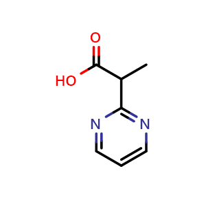 Chemical structure of 2-(pyrimidin-2-yl)propanoic acid , CAS 819850-16-3, AChemBlock S73964