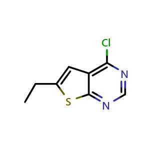 Chemical structure of 4-chloro-6-ethylthieno[2,3-d]pyrimidine , CAS 81136-42-7, AChemBlock S73988