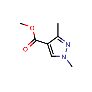 Chemical structure of methyl 1,3-dimethyl-1H-pyrazole-4-carboxylate , CAS 78703-55-6, AChemBlock S74069