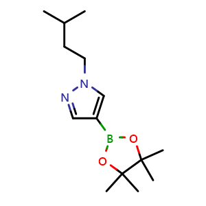 Chemical structure of 1-(3-methylbutyl)-4-(tetramethyl-1,3,2-dioxaborolan-2-yl)-1H-pyrazole , CAS 777063-41-9, AChemBlock S74114