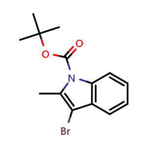 Chemical structure of tert-butyl 3-bromo-2-methyl-1H-indole-1-carboxylate , CAS 775305-12-9, AChemBlock S74120