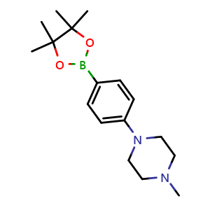 Chemical structure of 1-methyl-4-[4-(tetramethyl-1,3,2-dioxaborolan-2-yl)phenyl]piperazine , CAS 747413-21-4, AChemBlock S74255
